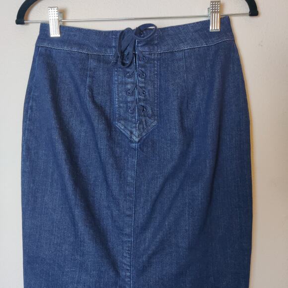 Moods of Florence Italy Stretch Denim Lace Up Midi Pencil Sailor Skirt Small - Picture 5 of 11